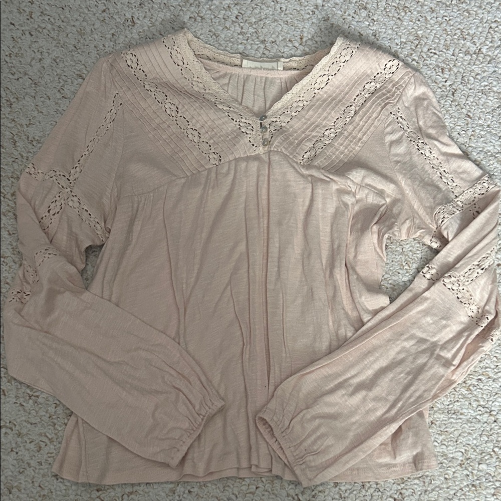 Lucky Brand Lace Detail Blouse - Light Pink